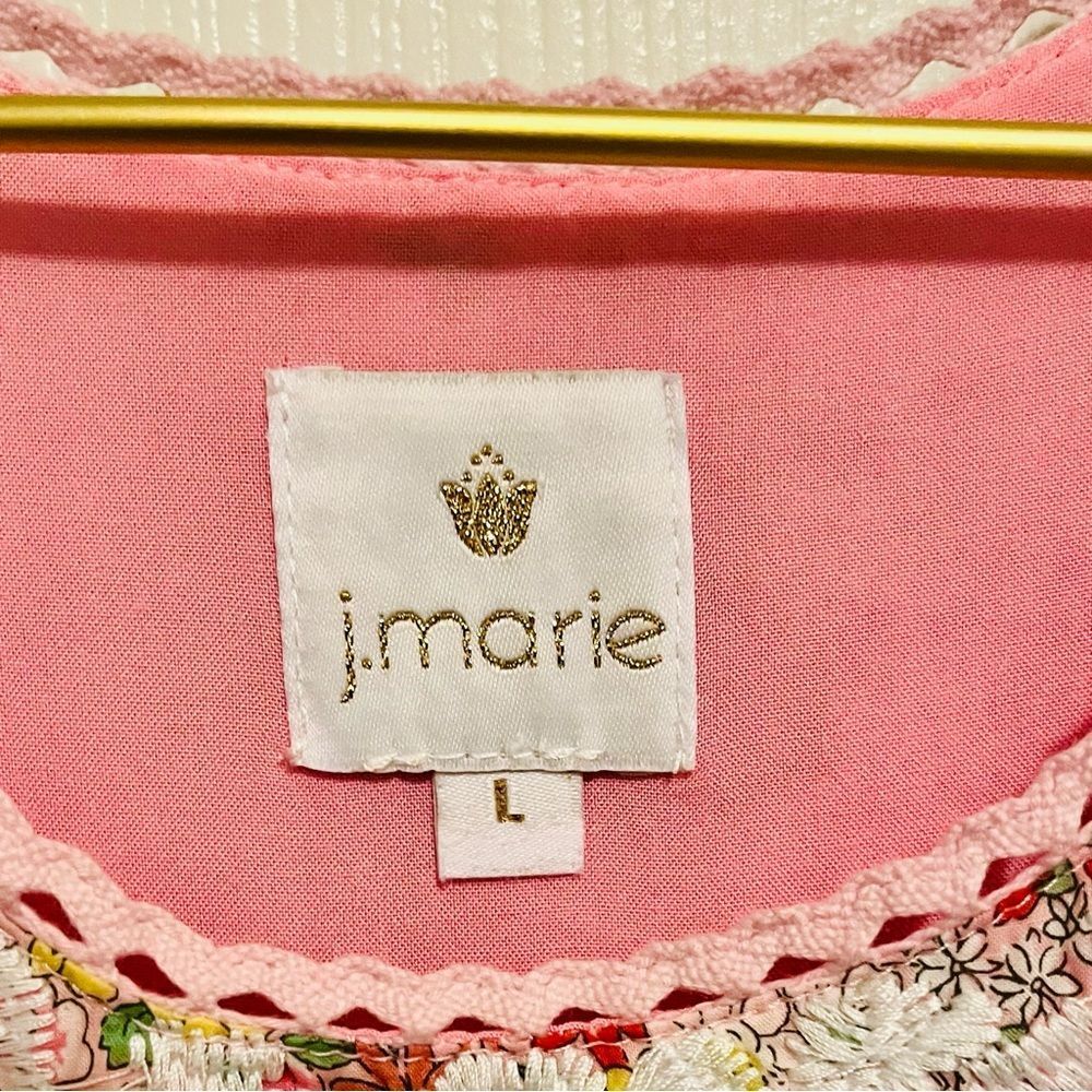 J. Marie Pink Floral Lace Embroidered Flutter Sleeve Blouse Size L - Picture 2 of 11